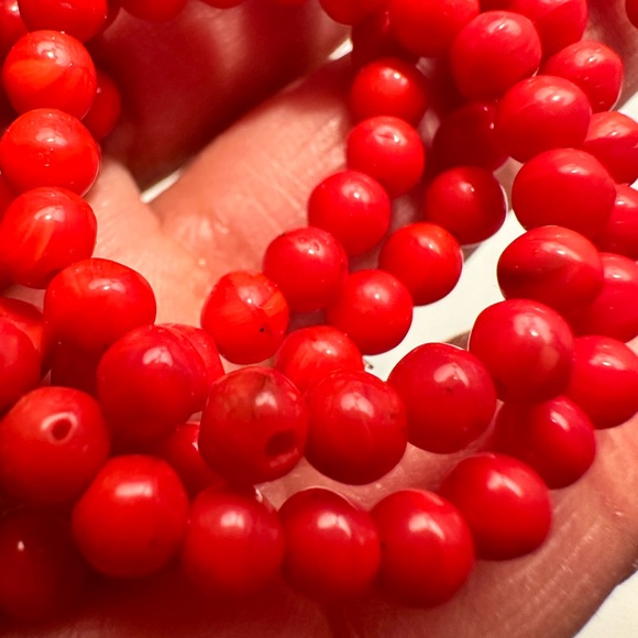 Red Coral Beaded Necklace + Large White Coral Pendant - Picture 8 of 13